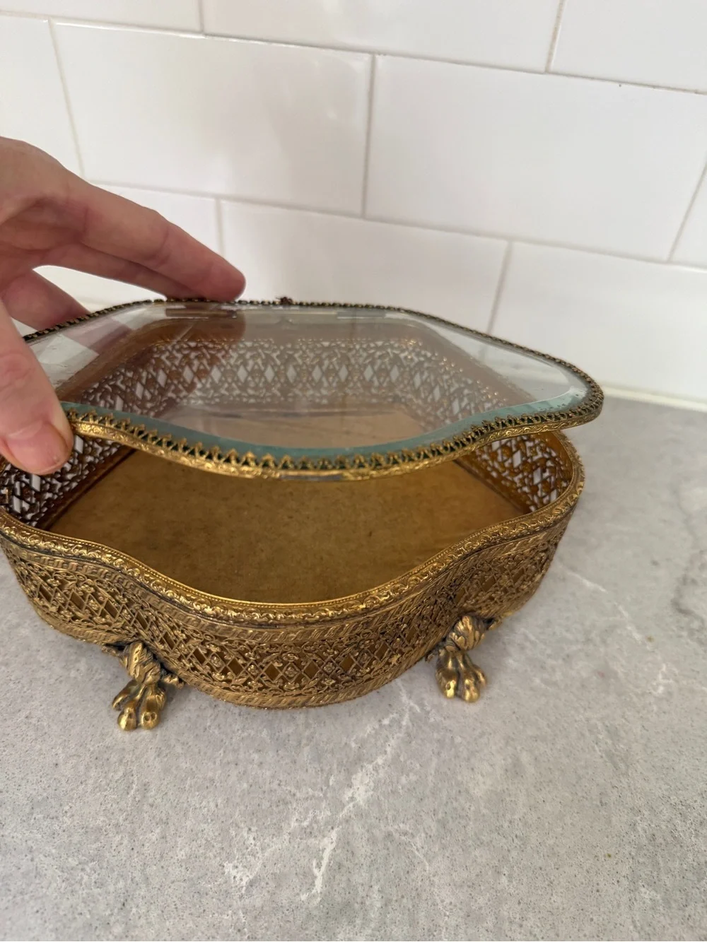 Ornate 24kt Gold plated vintage Hollywood Regency ormolu jewelry casket